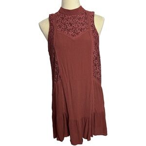 Aeropostale fall brown‎ high neck sleeveless lace ruffle dress, medium